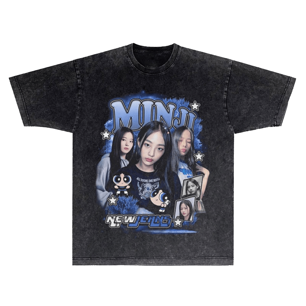 NewJeans Merch Kpop NewJeans Member Vintage Band Wash T-Shirt Gifts For Fans-1