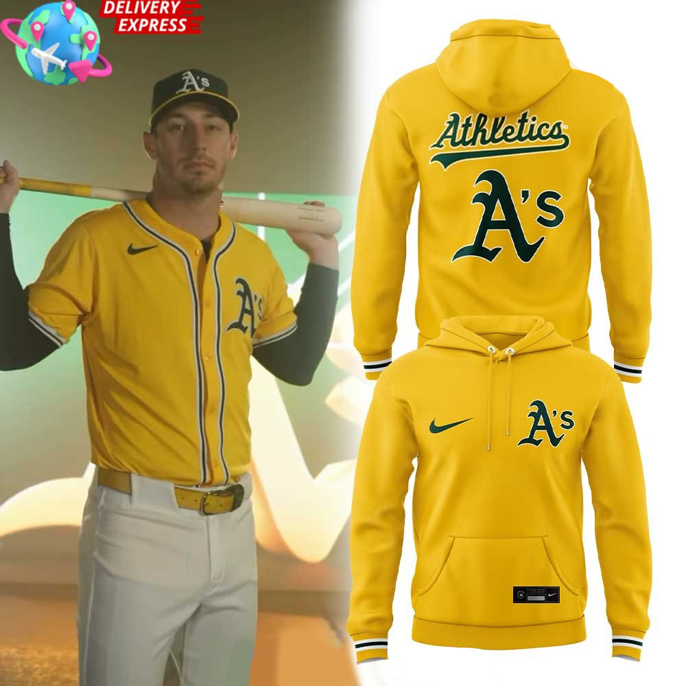 Nike Oakland Athletics Alternate Yellow Hoodie Athletics Merch Fathers Day Gifts For Husband-1