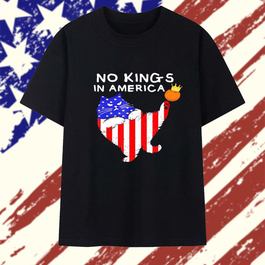 No Kings In America Cat USA Protest Save Democracy T-Shirt Present For Husband-1