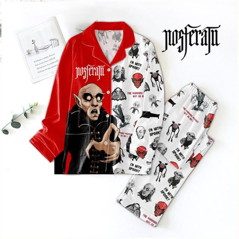Nosferatu I'm With Spooky 2025 Polyester Pajamas Set Gifts For Movie Fans-1