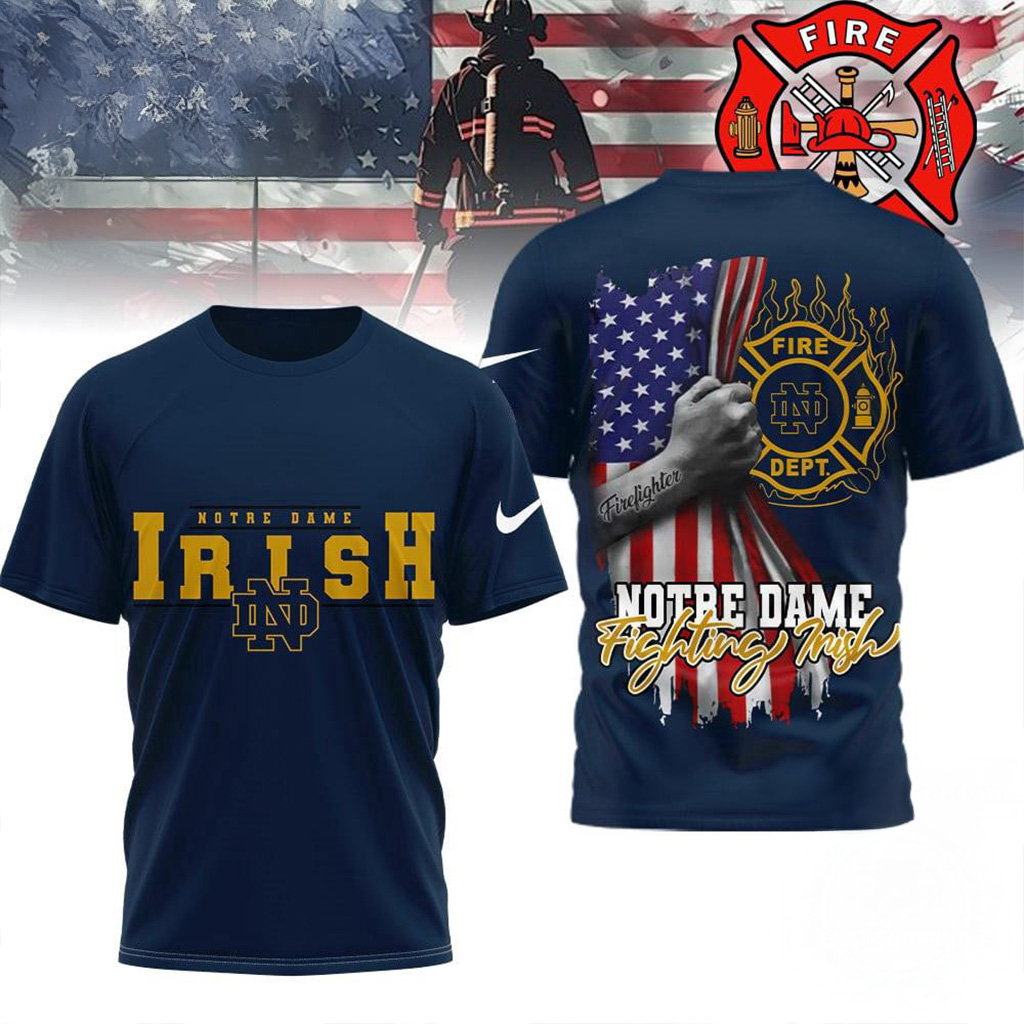 Notre Dame Fighting Irish 2025 NCAA Firefighter American Flag Shirt Fan Merch Gift For Him-1 Notre Dame Fighting Irish 2025 NCAA Firefighter American Flag Shirt Fan Merch Gift For Him-1