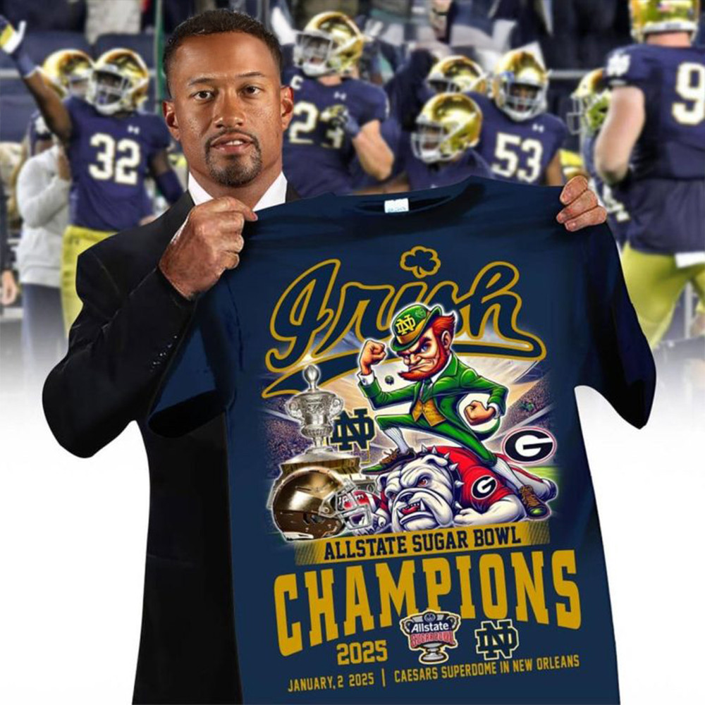 Notre Dame Fighting Irish Celebrating Sugar Bowl 2025 Champs T-Shirt Gifts For Football Fan-1
