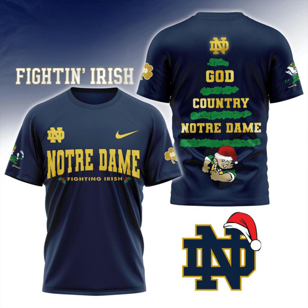 Notre Dame Fighting Irish God Country Notre Dame Christmas T-Shirt Top 10 Father's Day Gifts-1