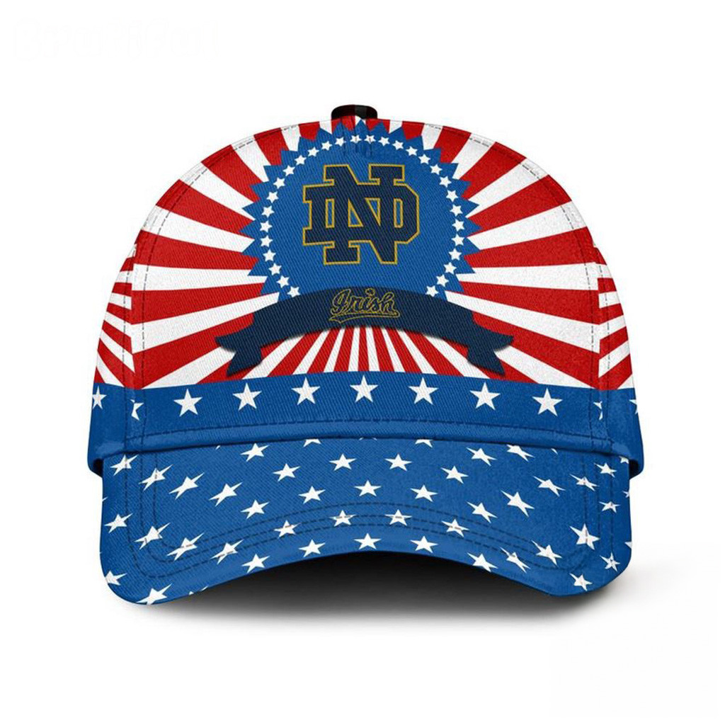 Notre Dame Irish American Flag Pattern Independence Day Hat Presents For Football Fans-1