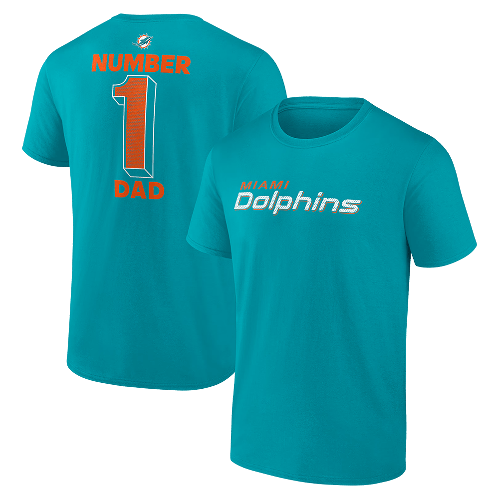 Number 1 Dad Merch Aqua Miami Dolphins Number 1 Dad T-Shirt Father's Day Gifts-1