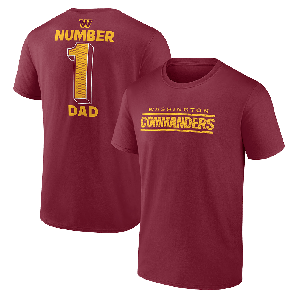Number 1 Dad Merch Burgundy Washington Commanders Number 1 Dad T-Shirt First Fathers Day Gift-1