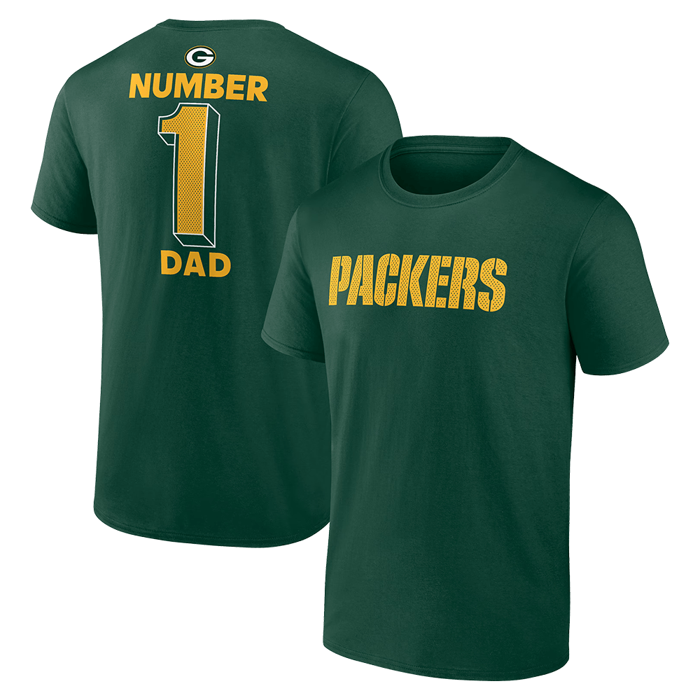 Number 1 Dad Merch Green Green Bay Packers Number 1 Dad T-Shirt Unique Father's Day Gifts-1