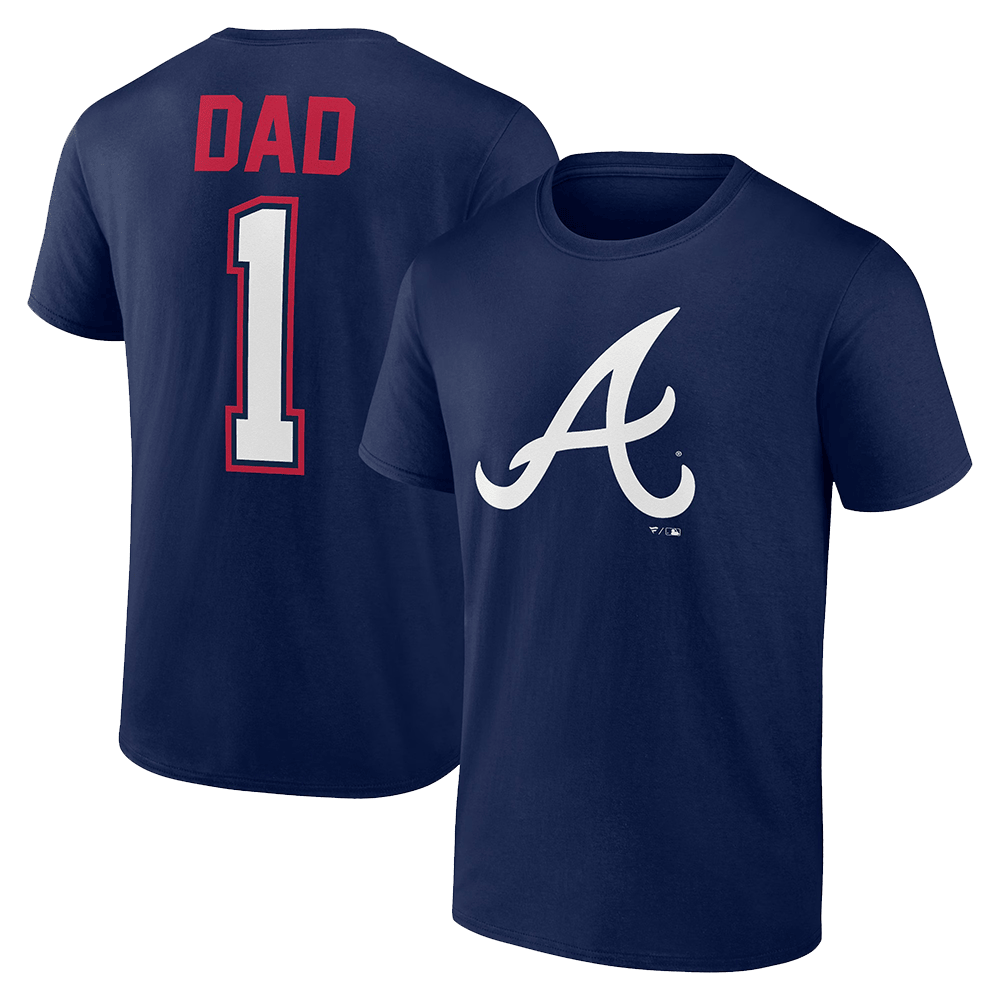 Number 1 Dad Merch Mens Navy Atlanta Braves Father's Day Number 1 Dad Shirt Atlanta Braves Merch-1
