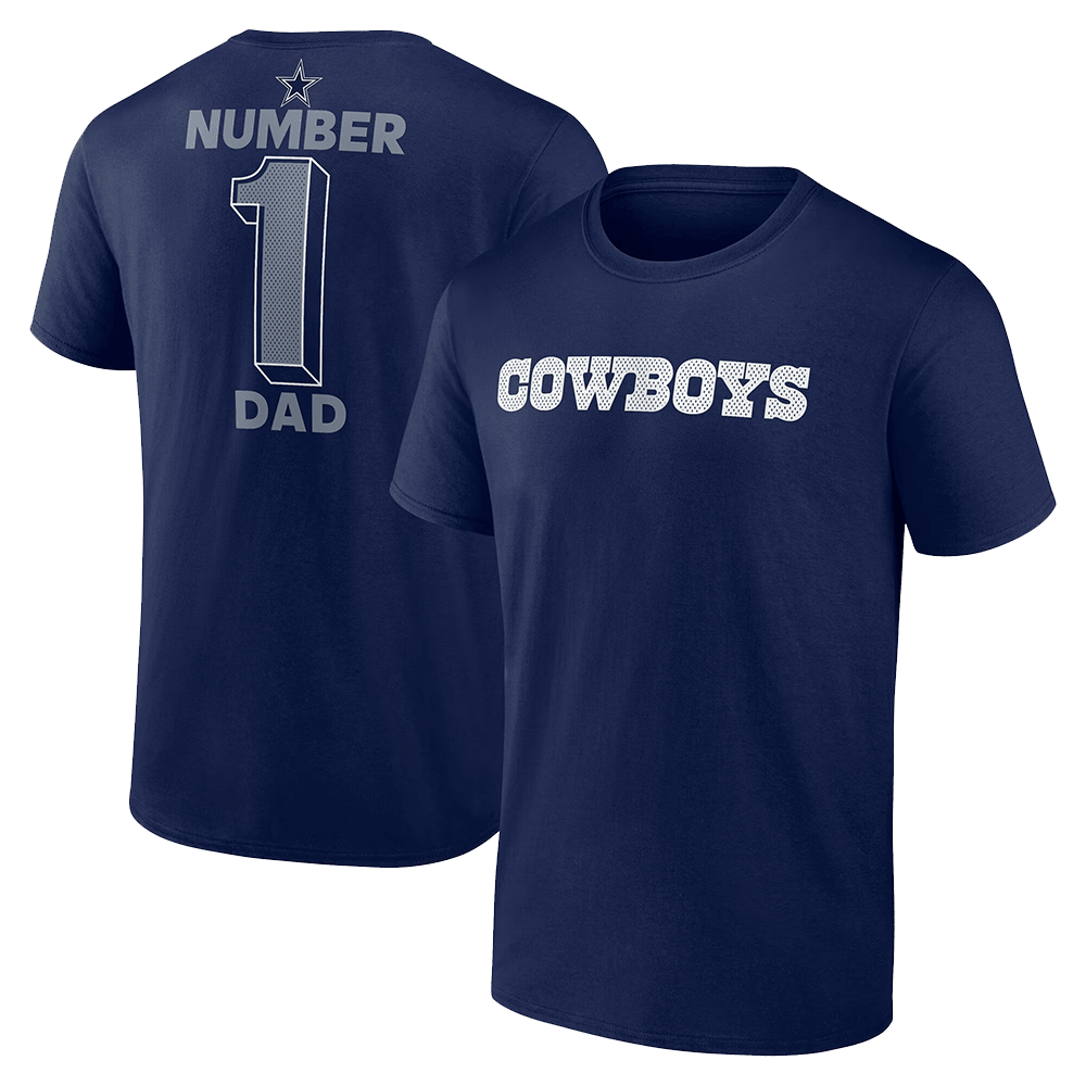 Number 1 Dad Merch Navy Dallas Cowboys Number 1 Dad T-Shirt Good Fathers Day Gifts-1