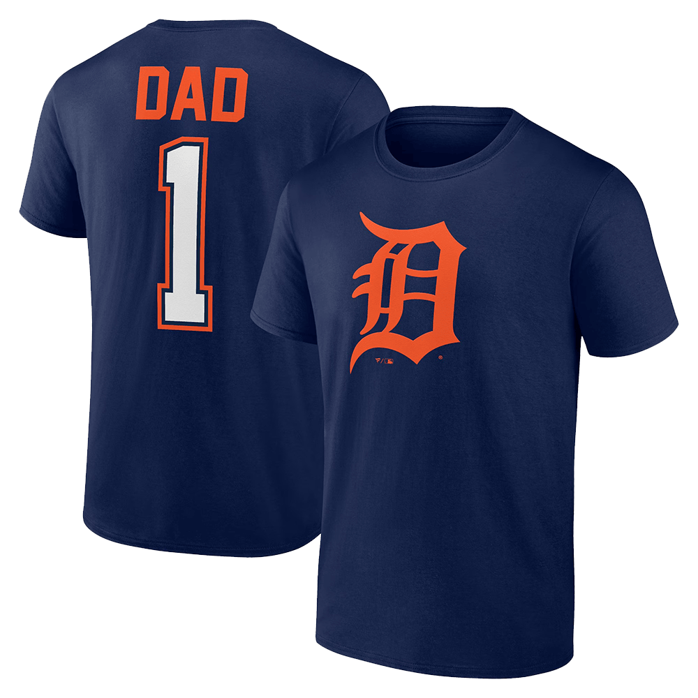 Number 1 Dad Merch Navy Detroit Tigers Father's Day Number 1 Dad T-Shirt Detroit Tigers Merch-1