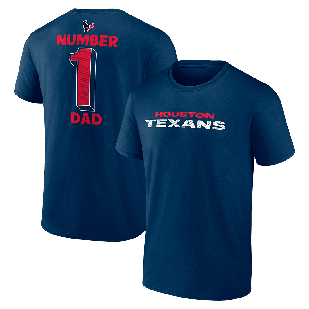Number 1 Dad Merch Navy Houston Texans Number 1 Dad T-Shirt Houston Texans Merch Father Gifts-1