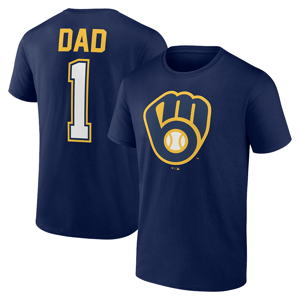 Number 1 Dad Merch Navy Milwaukee Brewers Father's Day Number 1 Dad T-Shirt Brewers Merch-1