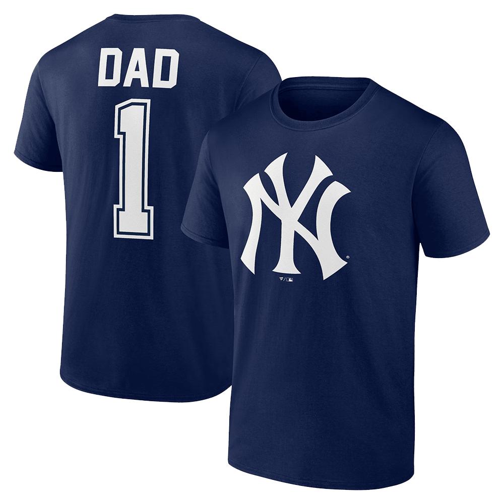 Number 1 Dad Merch Navy New York Yankees Father's Day Number 1 Dad T-Shirt Gifts For Fans-1