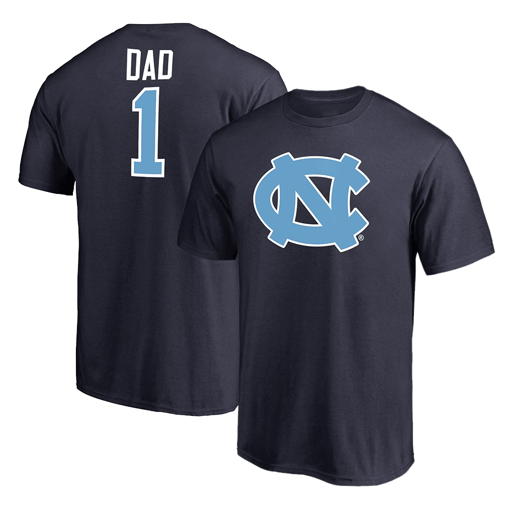 Number 1 Dad Merch Navy North Carolina Tar Heels Number 1 Dad T-Shirt Dad Fathers Day Gifts-1