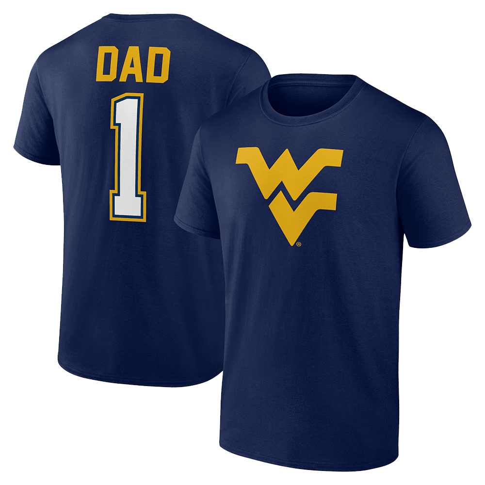 Number 1 Dad Merch Navy West Virginia Mountaineers Fathers Day Number 1 Dad T-Shirt Fans Gifts-1