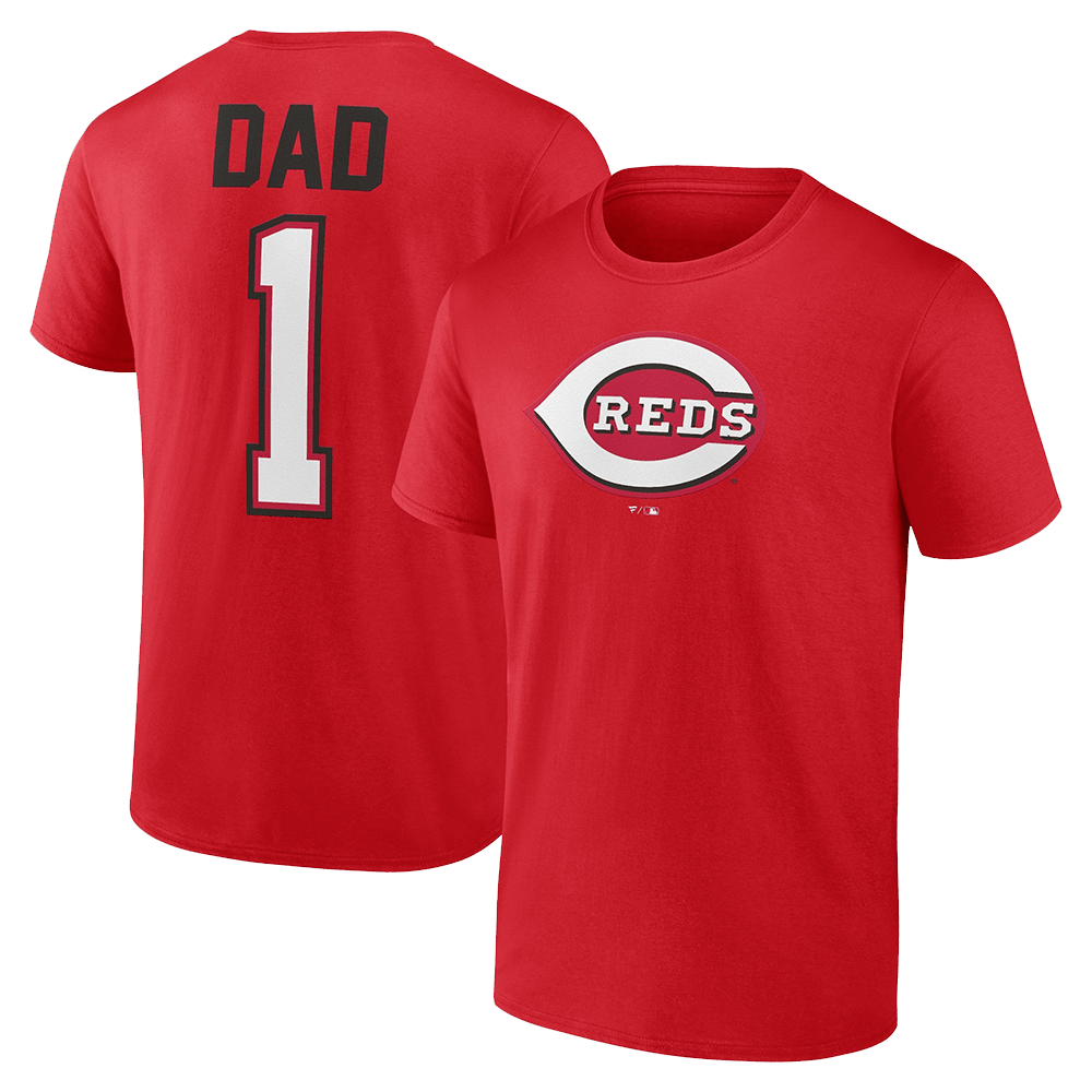 Number 1 Dad Merch Red Cincinnati Reds Father's Day Number 1 Dad T-Shirt Cincinnati Reds Merch-1