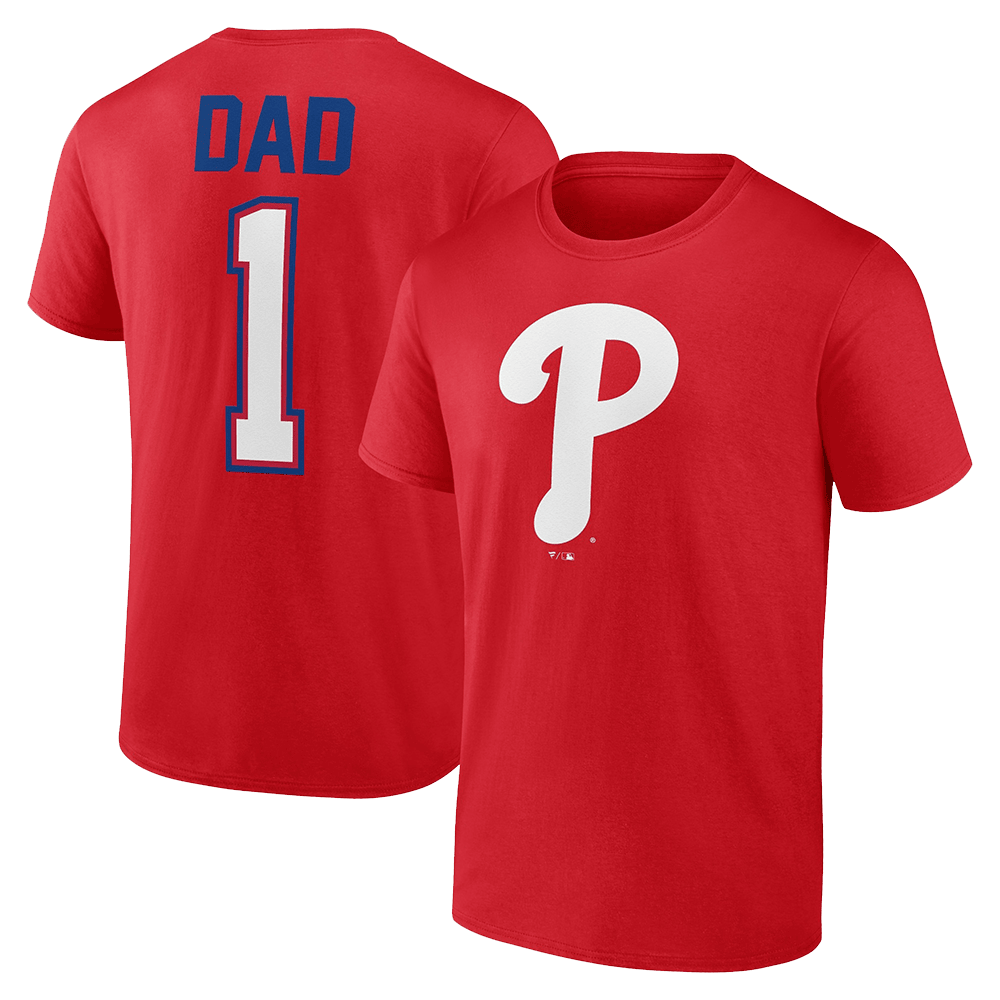 Number 1 Dad Merch Red Philadelphia Phillies Fathers Day Number 1 Dad T-Shirt Phillies Merch-1