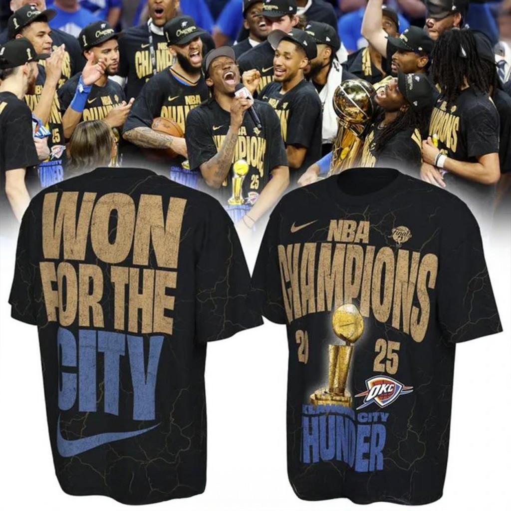 OKC Thunder 2025 NBA Champions Nike On-Court Black T-Shirt OKC Merch Dad Gift Ideas-1