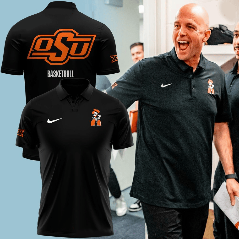 OSU Cowboy Basketball 2025 Black Polo Shirt OSU Cowboy Merch Father's Day Gifts For Grandpa-1