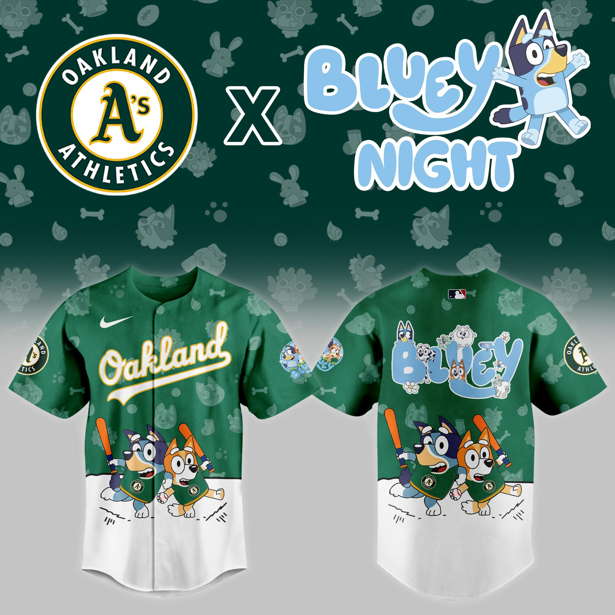 Oakland Athletics Mlb X Bluey Night Baseball Jersey For Fan-1
