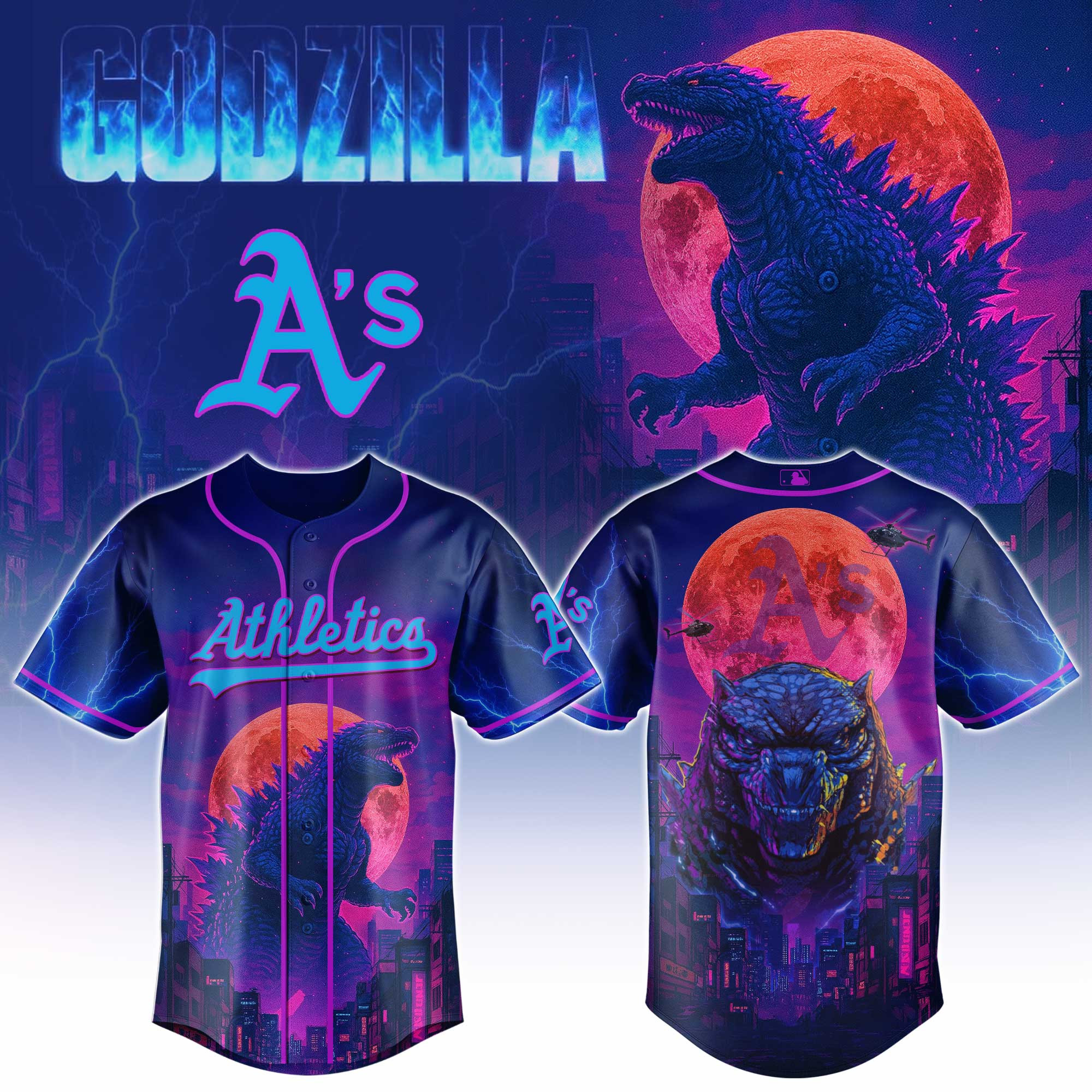 Oakland Athletics Mlb X Godzilla Baseball Jersey For Fans-1