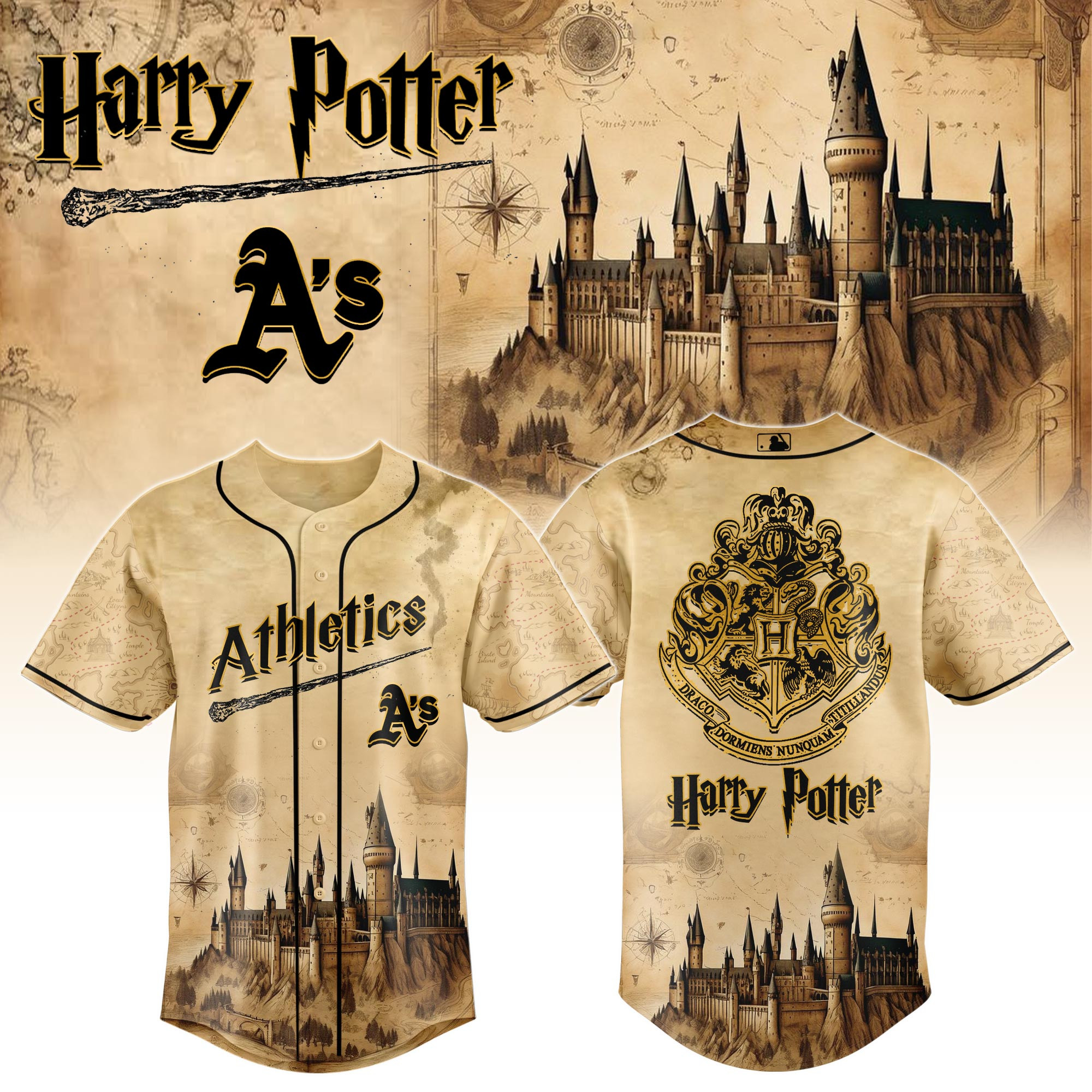 Oakland Athletics Mlb X Harry Potter Hogwarts Baseball Jersey For Fan-1