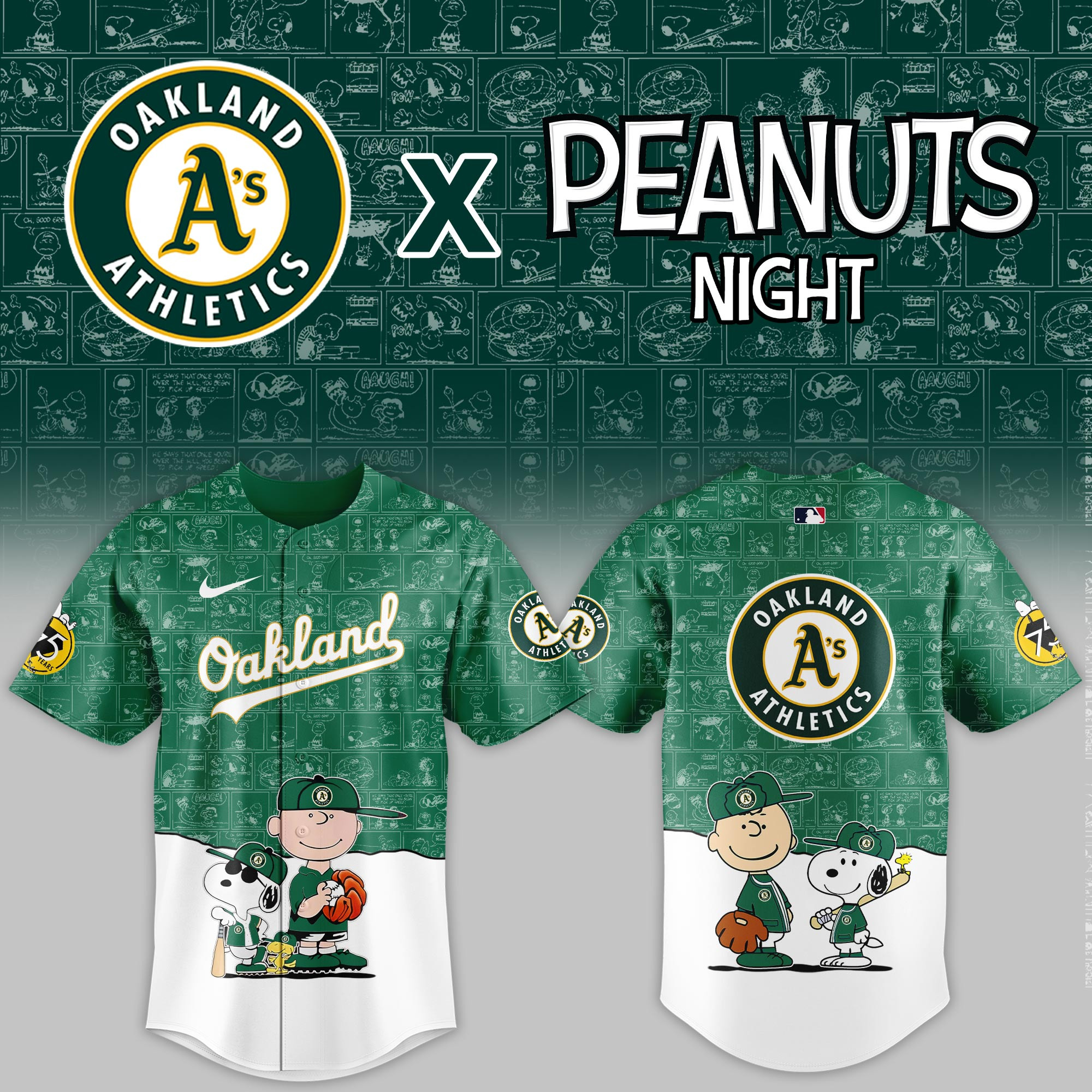 Oakland Athletics Mlb X Peanuts Night Baseball Jersey For Fan-1