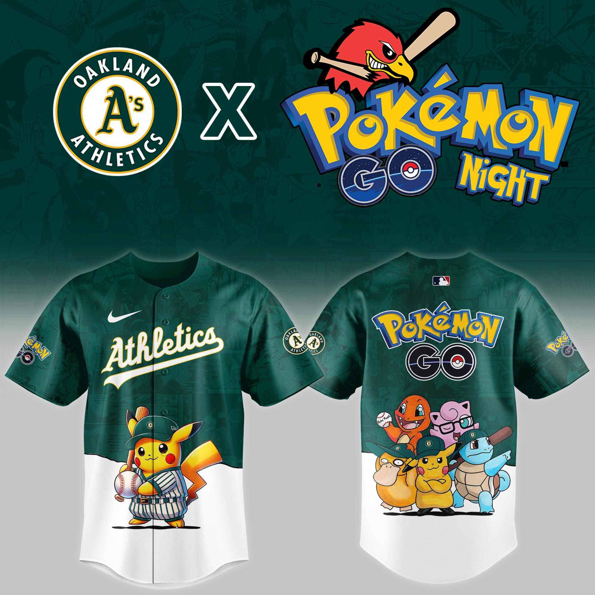 Oakland Athletics Mlb X Pokemon Go Night Baseball Jersey For Fan-1