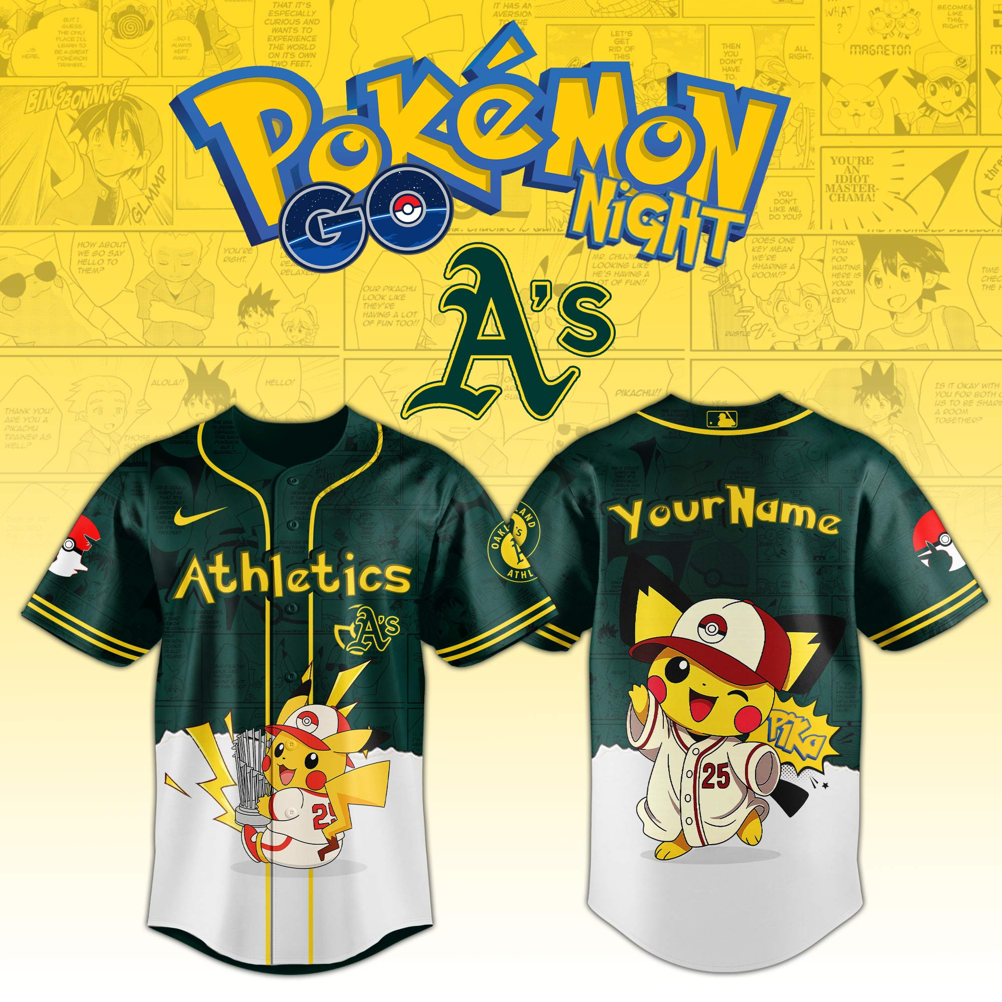 Oakland Athletics Mlb X Pokemon Go Night Personalized Baseball Jersey For Fans-1