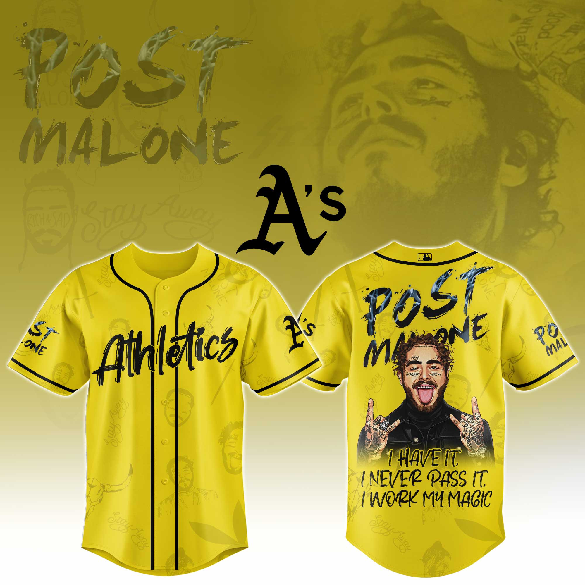 Oakland Athletics Mlb X Post Malone Tour Baseball Jersey For Fans-1