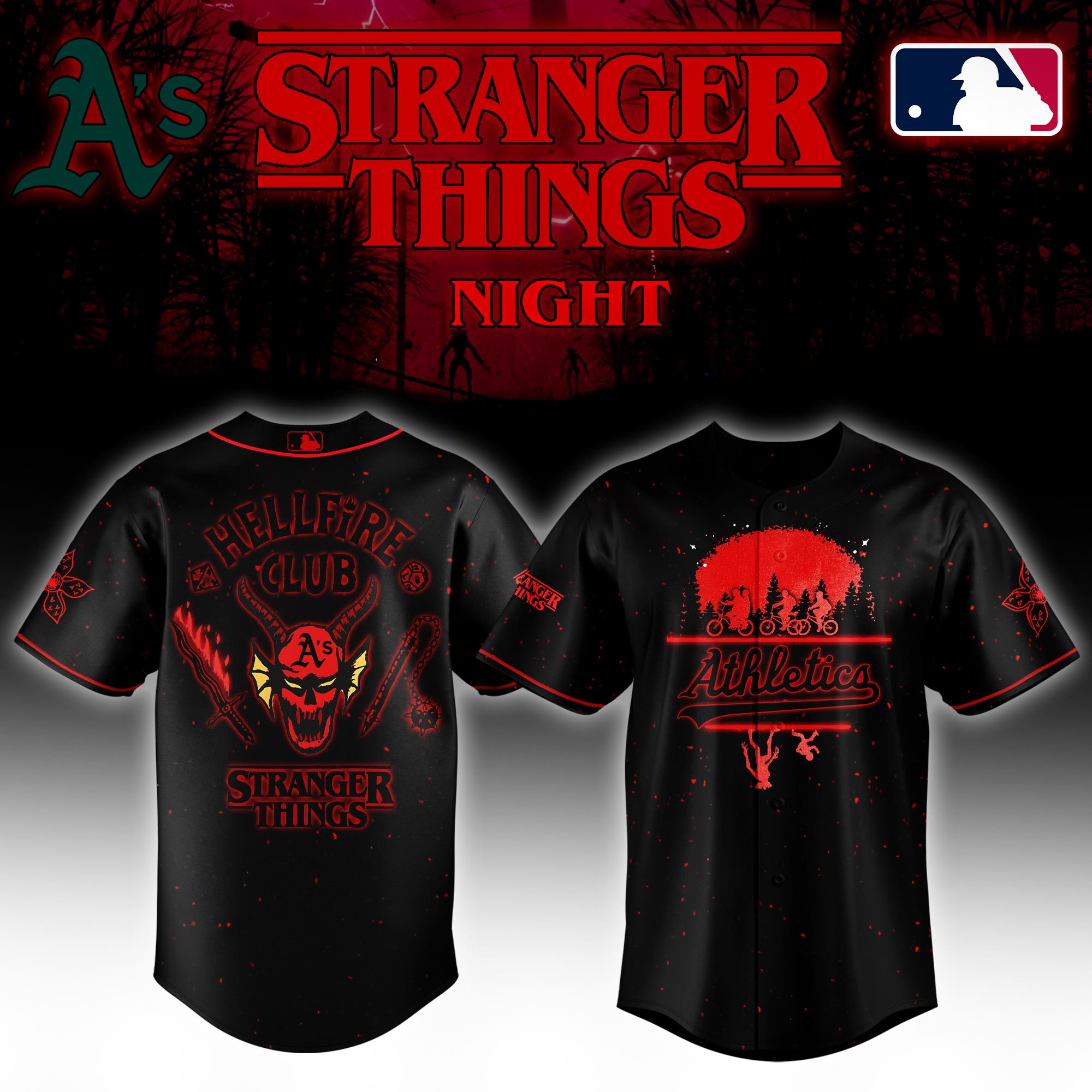 Oakland Athletics Mlb X Stranger Things Night Baseball Jersey For Fans-1