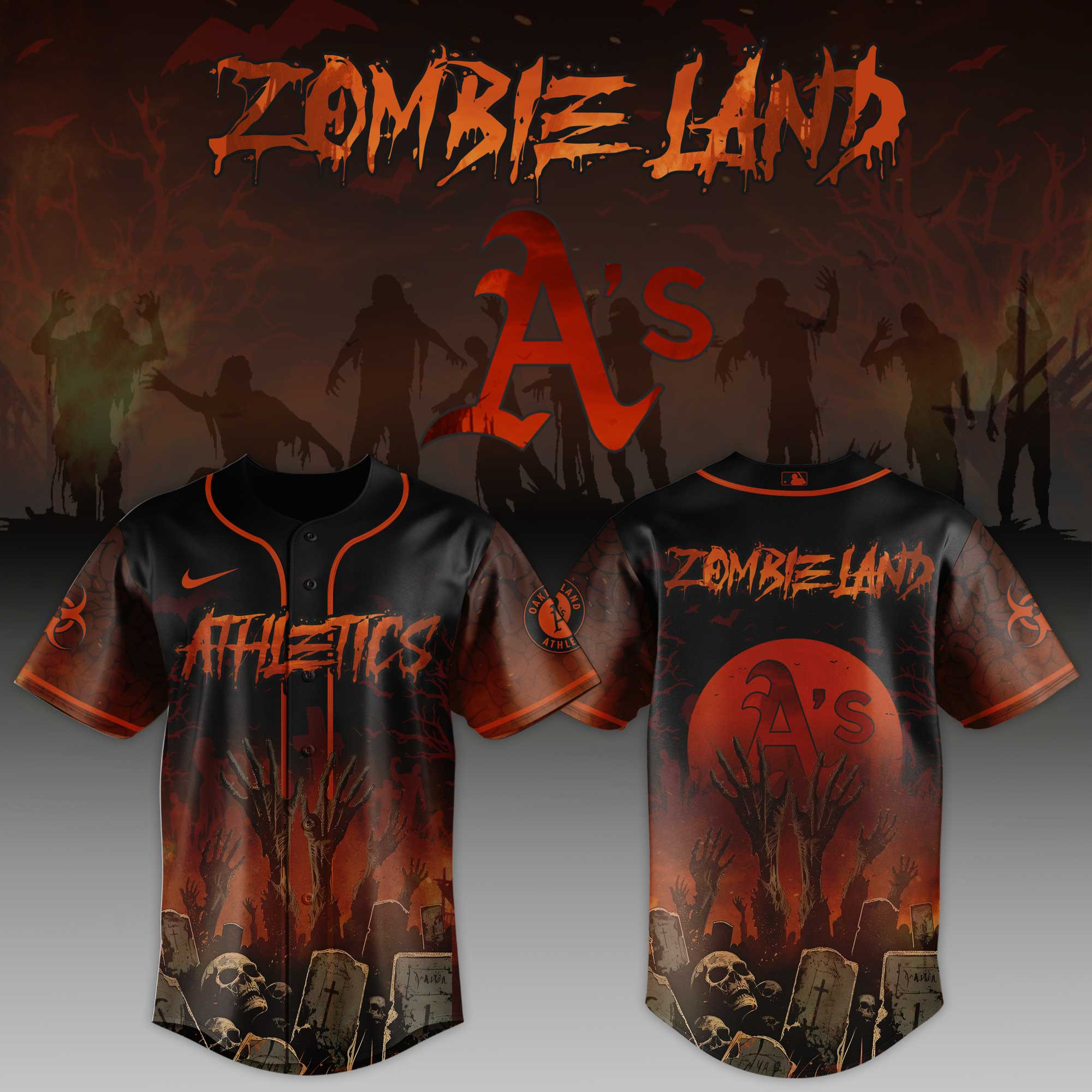 Oakland Athletics Mlb X Zombie Land Baseball Jersey For Fans-1