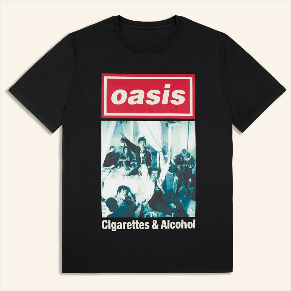 Oasis Merch 2025 Live 25 Cigarettes And Alcohol Cover T-Shirt Black Gift Ideas For Fans-1