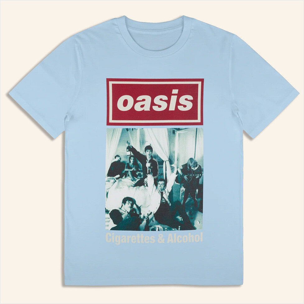Oasis Merch 2025 Live 25 Cigarettes And Alcohol Cover T-Shirt Light Blue Gift Ideas For Her-1