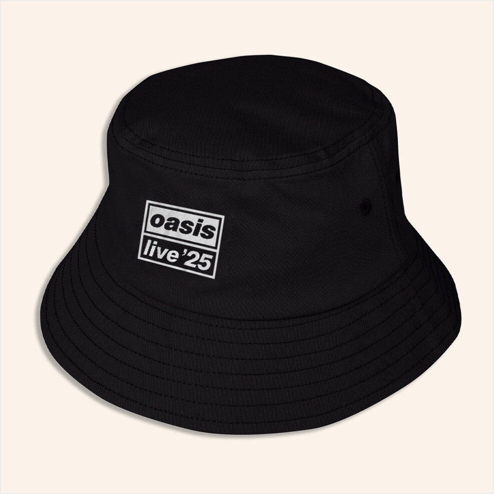 Oasis Merch 2025 Live 25 Printed Logo Bucket Hat Black Presents For Fans Gifts For Fans-1