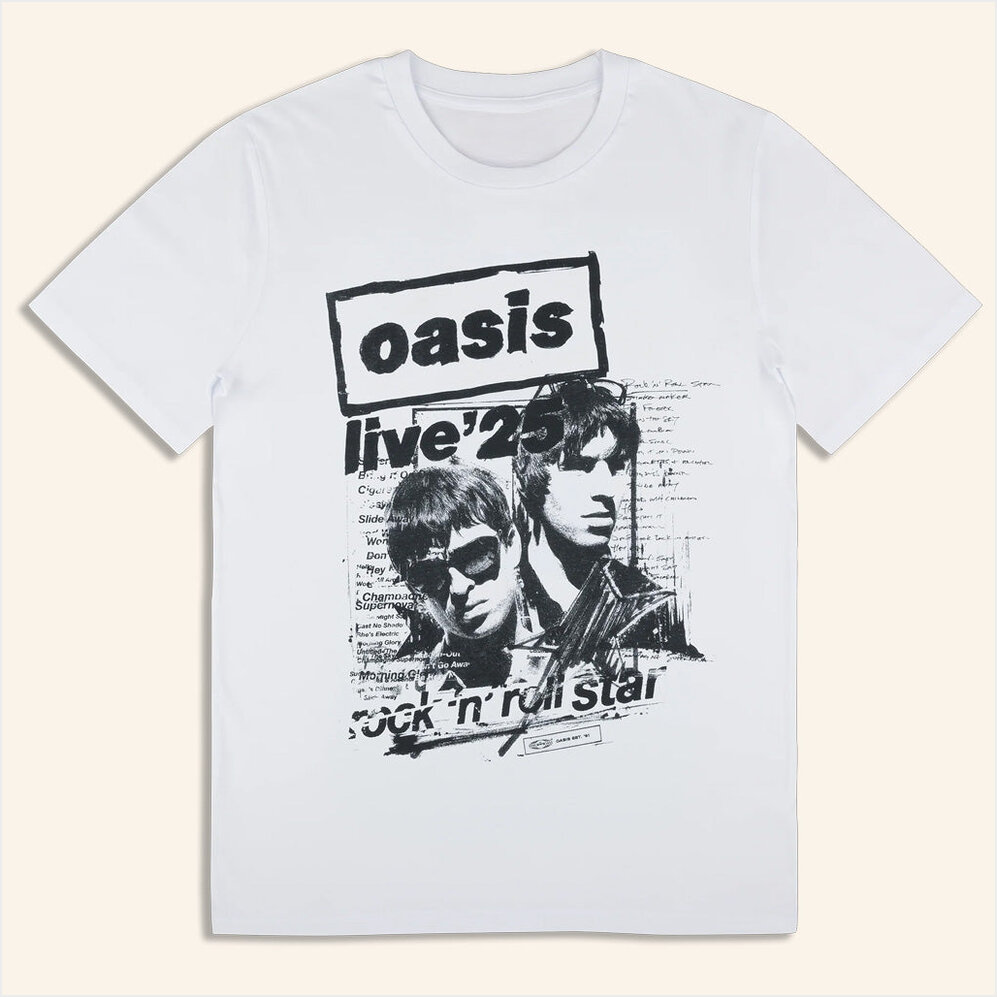 Oasis Merch 2025 Live 25 Rock N Roll Star T-Shirt White Best Gifts For Him Gifts For Fans-1