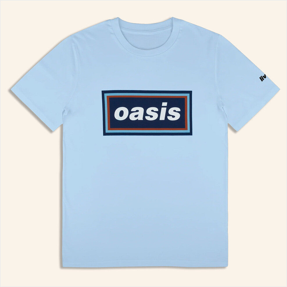 Oasis Merch Live 25 Tour 2025 Live 25 96 Retro Logo T-Shirt Light Blue Birthday Gifts For Fans-1