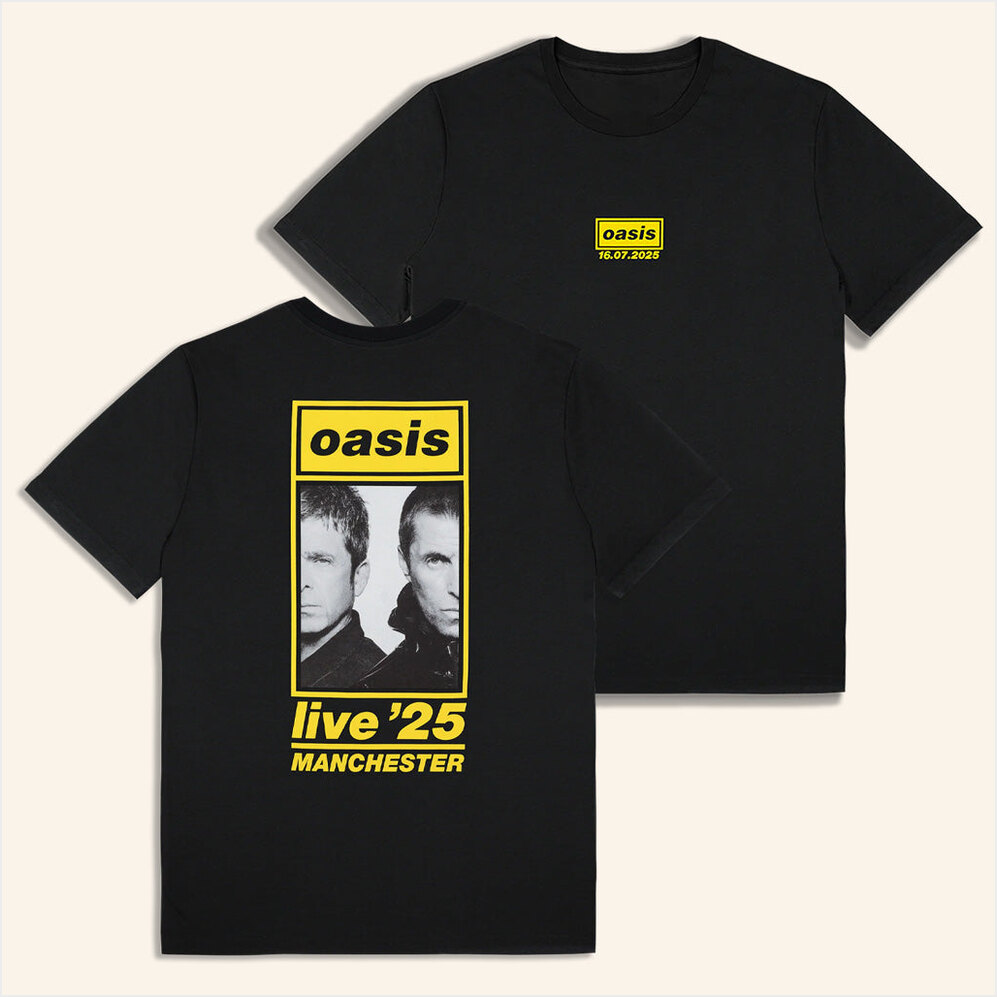 Oasis Merch Live 25 Tour Shirt 16 07 Live 25 Manchester Event T-Shirt Black Present For Fans-1