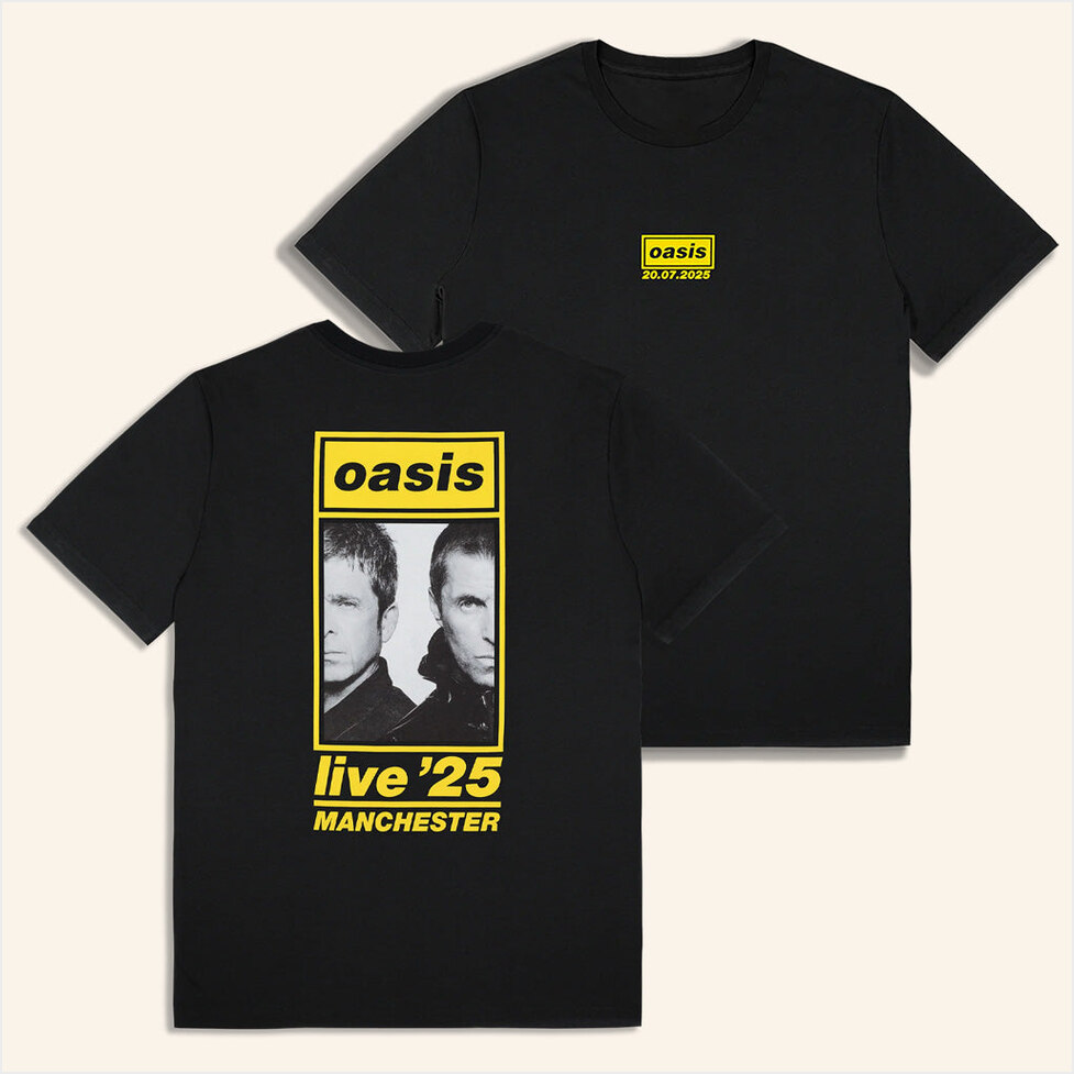 Oasis Merch Live 25 Tour Shirt 20 07 Live 25 Manchester Event T-Shirt Black Fan Clothing-1