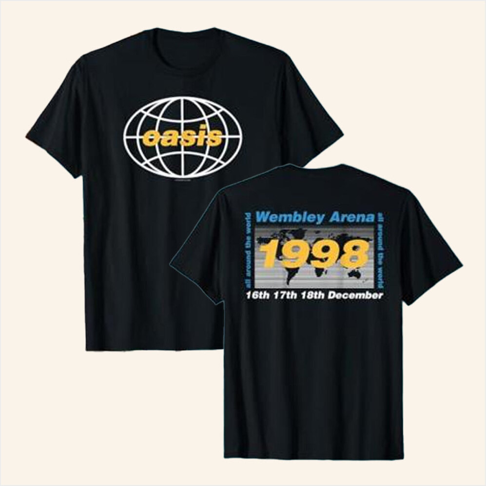 Oasis merch Oasis All Around The World 1997 Black T-Shirt Birthday Gifts For Dad Gifts For Fans-1