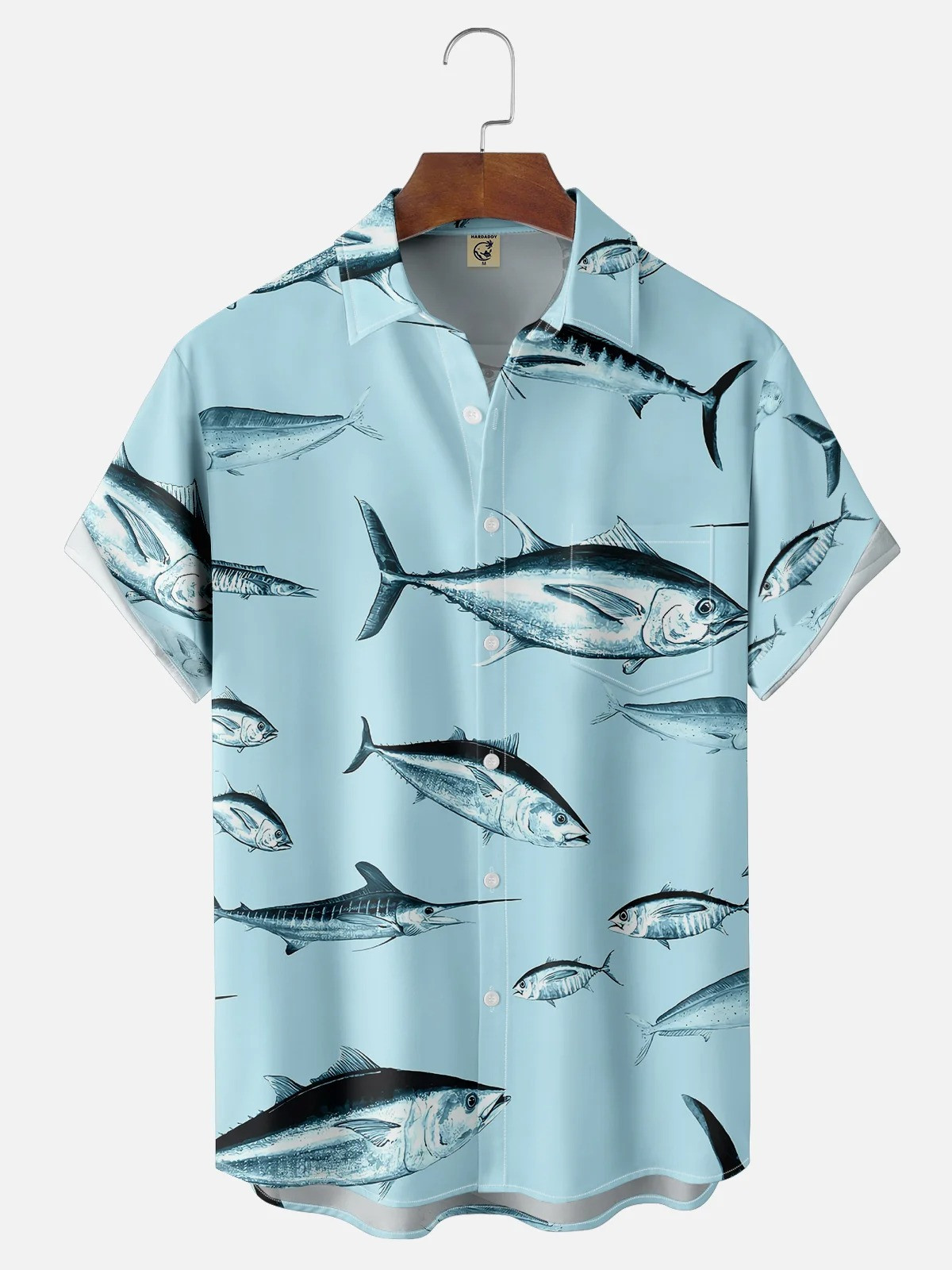 Ocean Fish Art Illustration Chest Pocket Hawaiian Shirt-1