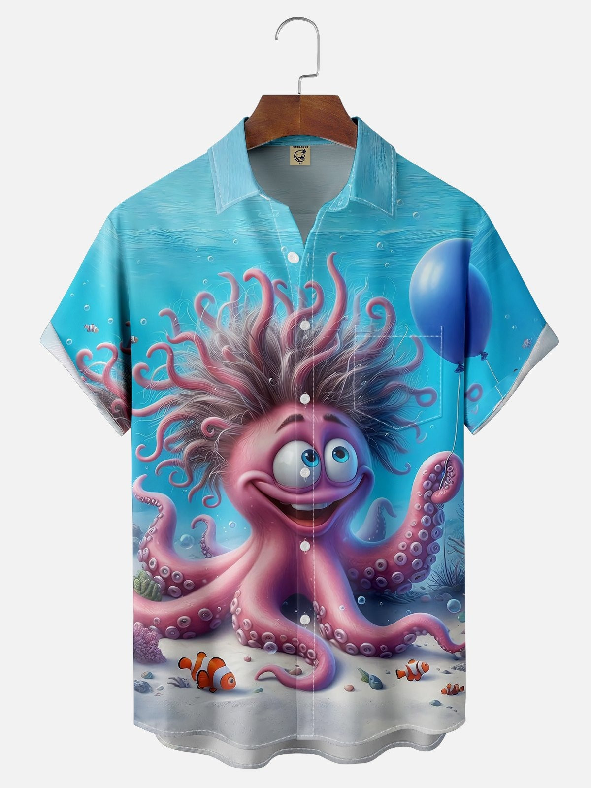 Ocean Octopus Balloon Blue Chest Pocket Hawaiian Shirt-1