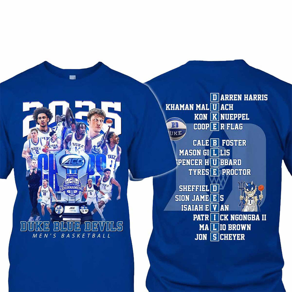 Official Duke Blue Devils Men's Basketball ACC Tournament Champions 2025 Trophy T-Shirt-1