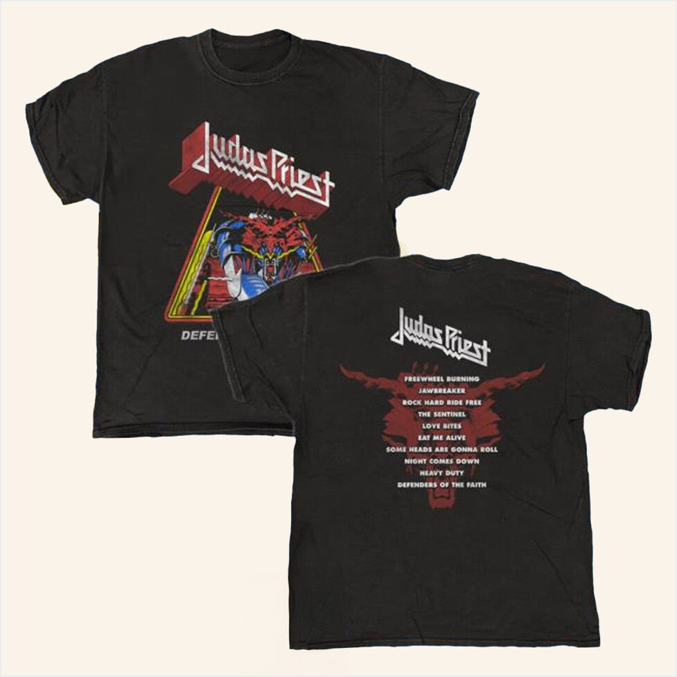 Official Merchandise Merch Judas Priest Defenders Tour 84 Black Vintage T-Shirt Gifts For Fans-1