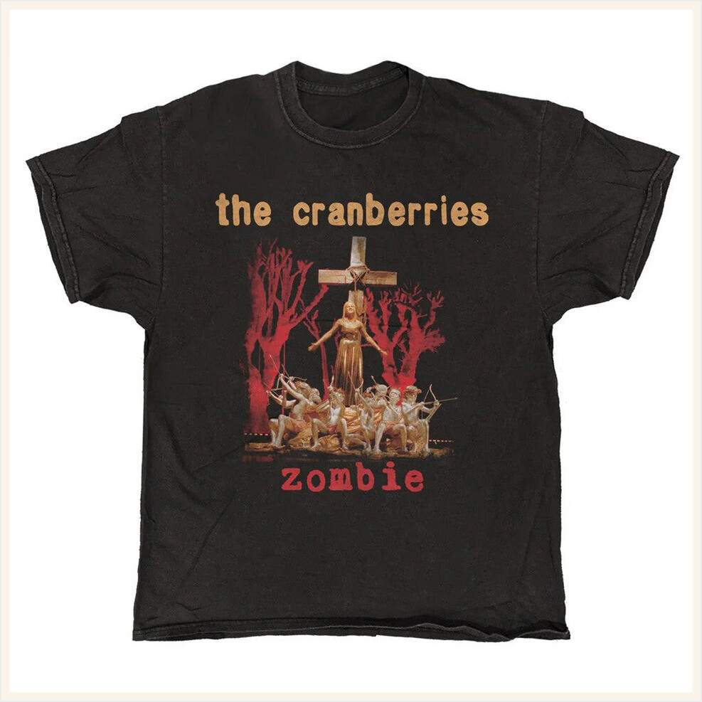 Official Merchandise Merch The Cranberries Zombie Cross Black Vintage T-Shirt Dad Gifts-1