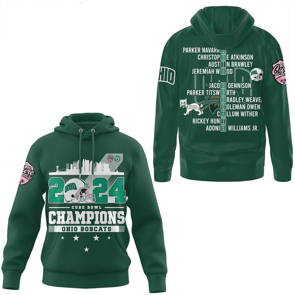 Ohio Bobcats Celebrating Staff DNA Cure Bowl 2024 Champions Hoodie Presents For Football Fans-1