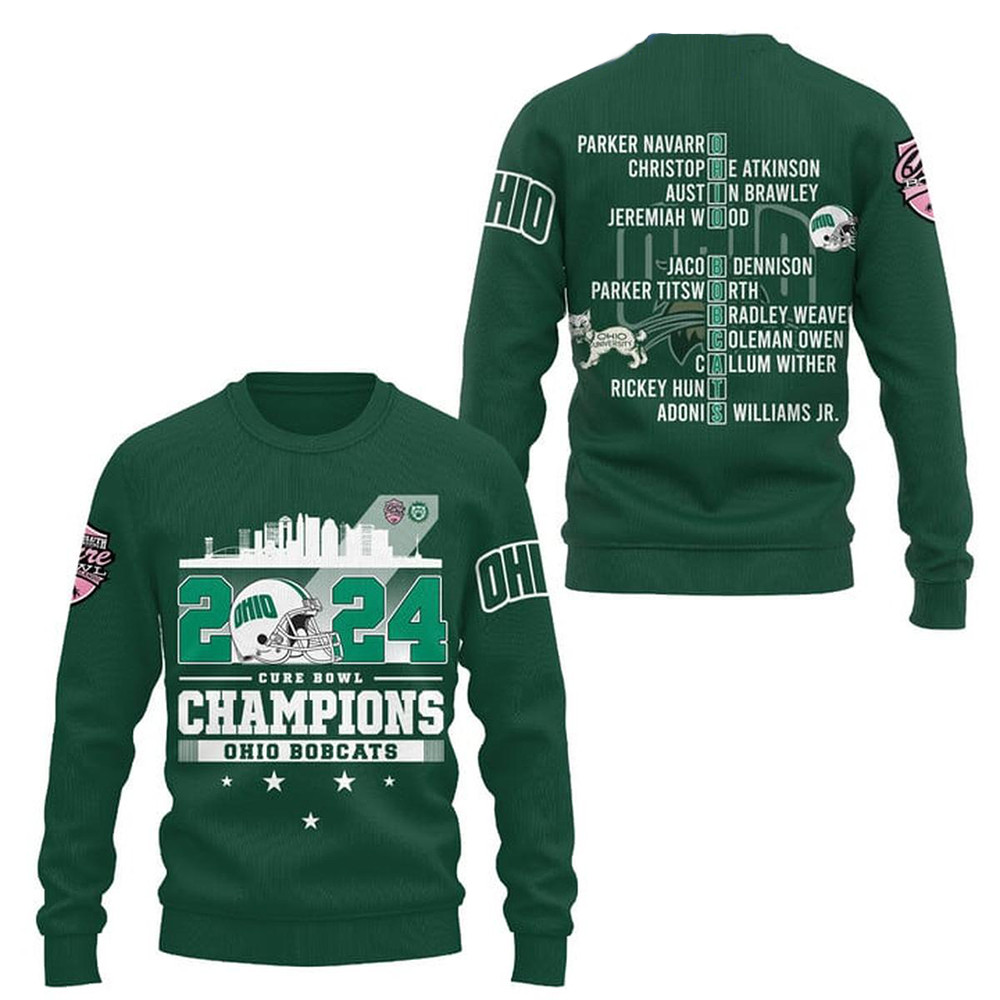 Ohio Bobcats Celebrating Staff DNA Cure Bowl 2024 Champions Sweatshirt Gifts For Football Fans-1