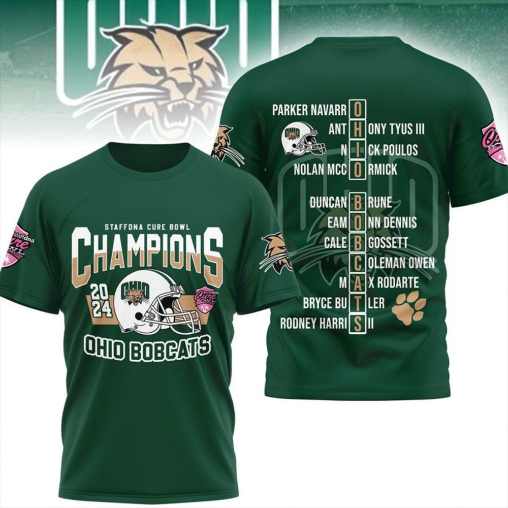 Ohio Bobcats Staffona Cure Bowl Champions 2024 T-Shirt Gifts For Football Fan-1
