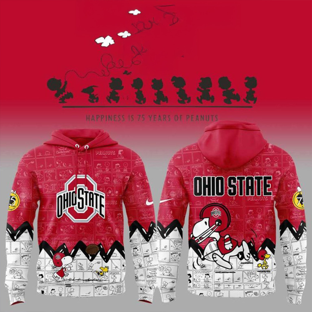 Ohio State Buckeyes 75Th Anniversary Snoopy Peanuts Hoodie Gifts For Football Fan-1
