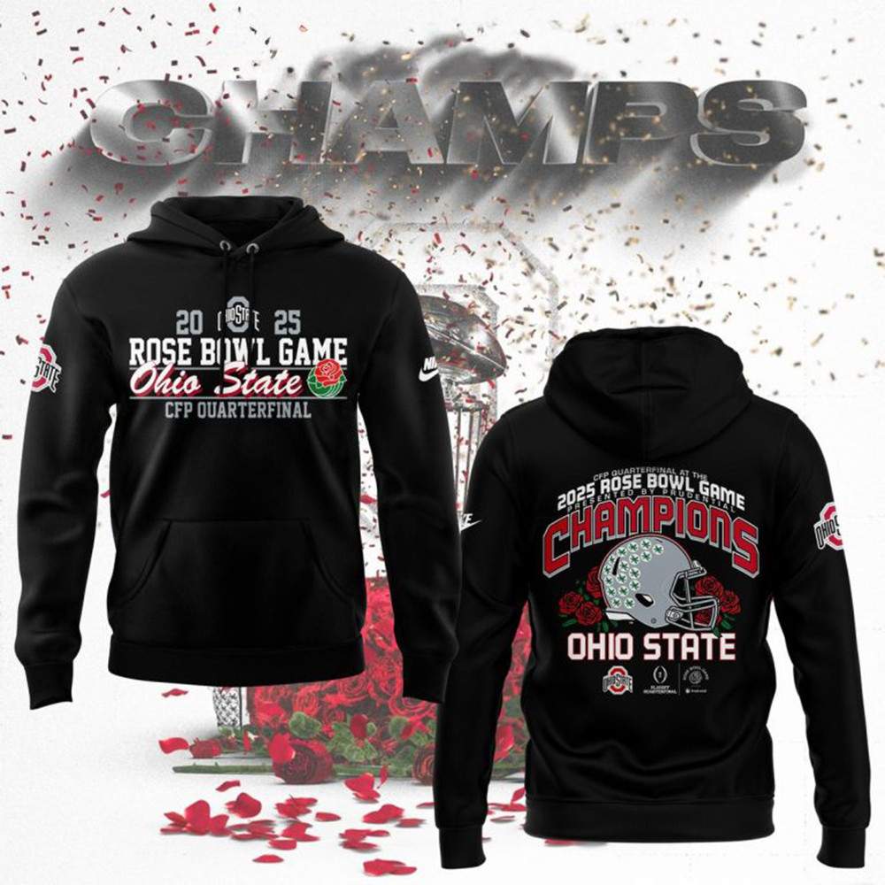 Ohio State Buckeyes CFP Quarterfinal Rose Bowl Game Champions 2025 Hoodie Football Themed Gifts-1